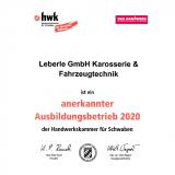 Leberle GmbH Karosserie & Fahrzeugtechnik ist ein anerkannter Ausbildungsbetrieb 2020 der Handelskammer fr Schwaben.