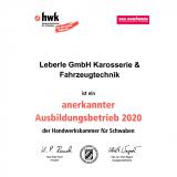 Leberle GmbH Karosserie & Fahrzeugtechnik ist ein anerkannter Ausbildungsbetrieb 2020 der Handelskammer fr Schwaben.